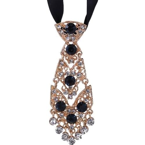Brand New Fashion Vintage Rhinestone Inlaid Tie for Men Long Necklace Necktie Wedding Jewelry Accessory Gift