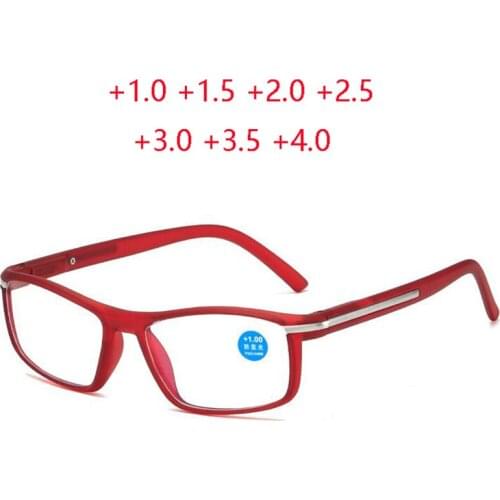 Elastic Hinge Anti Blue Light Square Presbyopic Glasses Women Men Red Frame Farsighted Prescription Spectacles +1.0 +1.5 To +4.0
