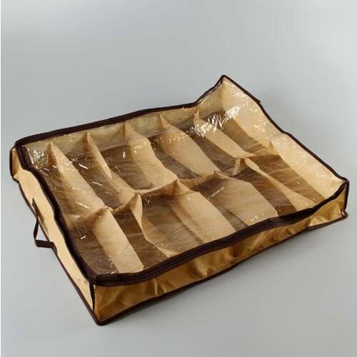 Home Storage Supply 12 Cells Tidy Under Bed Fabric Shoe Storage Organizer Holder Box Closet Bag Clothes Organizer Storage Box