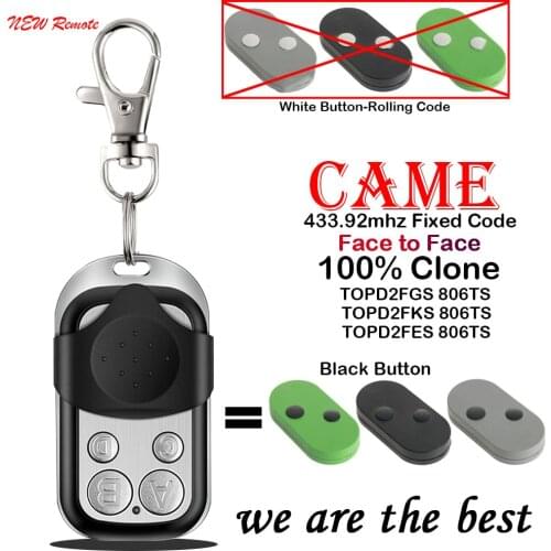 For CAME TOP42R TOP44R TOPD4FKS TOPD4FYS TOPD4FBS TOPD4FES TOPD4FPS TOPD4FGS Remote Control Fixed Code Black Button 433mhz