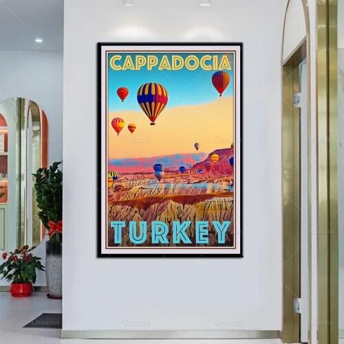 Retro Vintage Style Travel Poster Cappadocia Turkey Oil Painting Posters and Print on Canvas Wall Art Modular Picture Home Decor