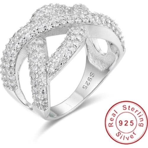 Luxury 925 Sterling silver jeweelry More X-type with Pave CZ setting Simulated Diamond Ring Cocktail Wedding ring for Women Gift