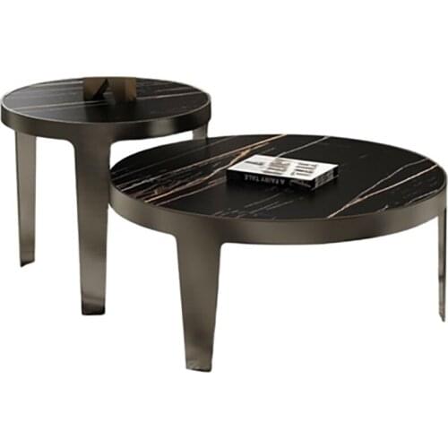 Light luxury coffee table combination high-end model room designer stainless steel modern small apartment living room round rock