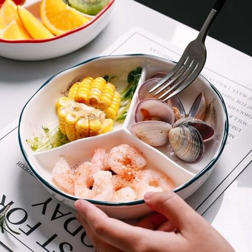 Net Red Three-point Plate with Dish Modern Simple Cartoon Ceramic Partition Plate Dried Fruit Candy Biscuit Fruit Snack Plate