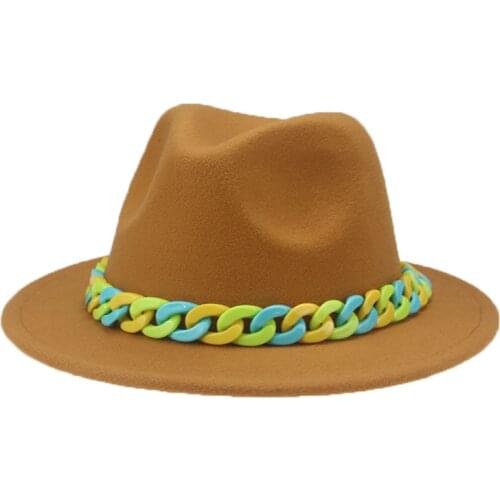 Feroras Hats Women Wide Brim Candy Color Chain Blue Green Luxury Hats Fashionable Decoration Panama Hats Sombrero Vaquero Rosado