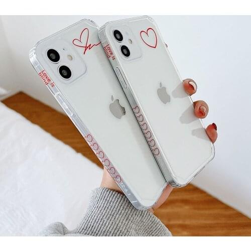 Love heart Transparent couple phone case For iPhone 12 11 Pro Max Mini X XS XR 7 8 Puls SE 2020 cute silicone cover conque shell