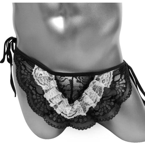 Floral Lace Up Sissy Panties Crotchless Sexy For Mens Underwear G strings Novelty Gay Sexy Lingerie Adjustable Male Underpants