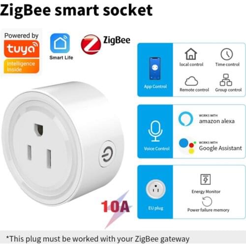 Tuya Zigbee Smart Socket Tuya Smart Life Voice Control with ZigBee Gateway Wireless WiFi Control 10A Smart Socket via Alexa