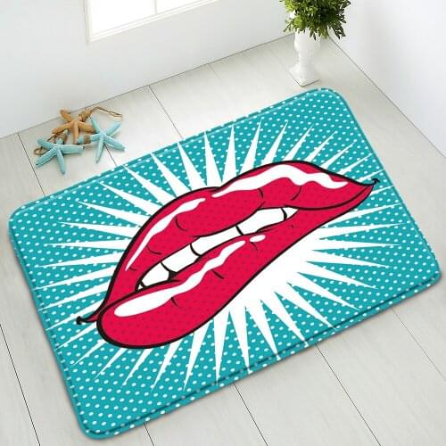 Occident Red Lip Bath Mat Makeup Supplies Bathroom Floor Mats Living Room Kitchen Dedroom Carpet Non-Slip Washable Home Decor