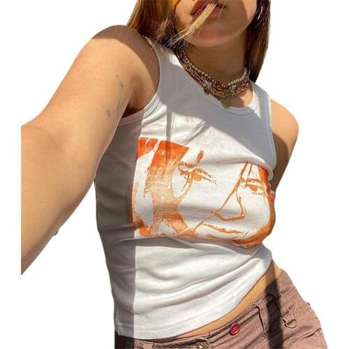 Y2K Aesthetics Tank Tops E-girl Streetwear Women Sleeveless O-neck Crop Tops Sexy White Vest