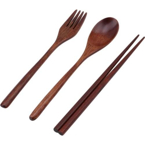 Japanese Vintage Portable Wire Wrapped Wooden Chopsticks Spoon Fork Tableware 3pcs Set New Gift