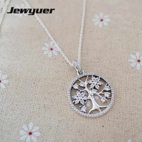 New Spring Family Tree floating pendant Necklaces for Women 925 Sterling Silver link chain Necklace Women Fine Jewelry NC739