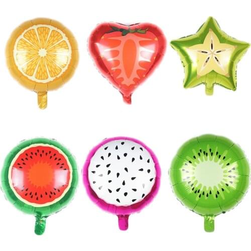 10 pcs 18 inch fruit balloon strawberry kiwi orange dragon fruit aluminum foil balloon carambola watermelon balloon wholesale