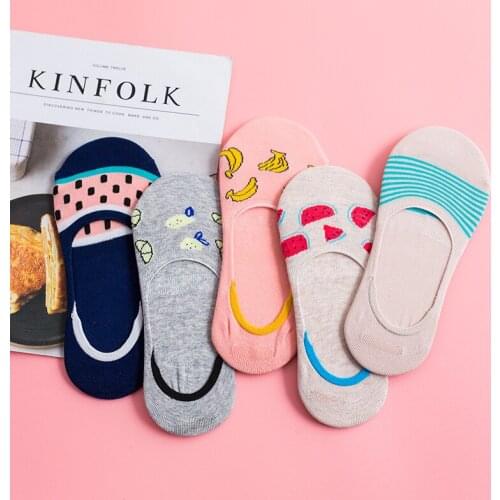 5Pairs Colorful Fruit Invisible Short Women Sweat Summer Comfortable Cotton Girl Lady Boat Socks Low Female Casual Ankle Socks