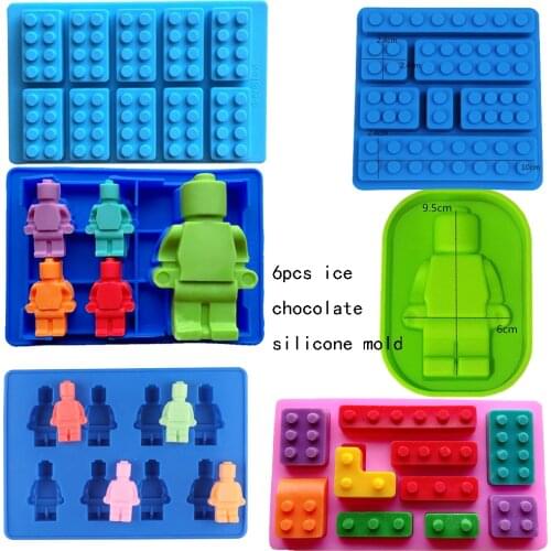 6pcs Robot Chocolate Silicone Molds blocks robot Ice Cubes Tray Fondant Cake Candy Soap Moulds resin clay Cake Decorating Tools