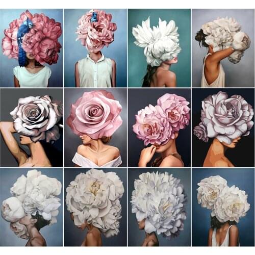 AZQSD 40x50cm Oil Painting By Numbers Portrait Home Decoration DIY Adult Coloring By Numbers Flower Girls Handpainted Gift