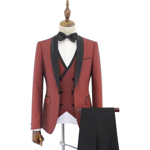 Free Shipping High Quality Wedding Suits for Men Slim Fit Smoking Dress 3piece set