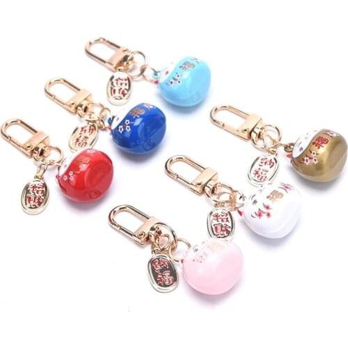 Japanese Cute Lucky Cat KeyChains Car Keys Bag Key Chains Decor Water Sound Bell Pendent Charm for Samsung