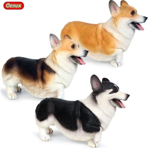 Oenux Classic Lovely Big Corgi Simulation Animals Action Figures Pet Dog Model Brinquedos Figurine PVC Collection Cute Toys