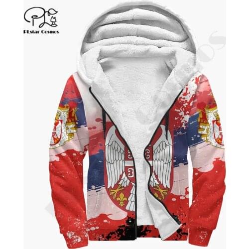 Serbia Country 3D printed Fleece Zipper Hoodies Men/Women Winter Warm Double Plus Velvet Jacket Cosplay Costumes Casual Coat 1