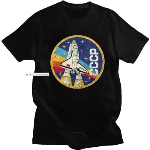 Urban Vintage Cccp Tshirts Men Space Rocket Ussr Soviet Union T Shirt O-Neck Short Sleeved Streetwear Cotton Tee Tops Tshirt
