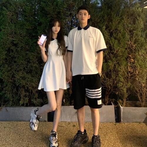 Polo Short-sleeved T Shirt Mens College Style Casual Sport Dresses Women Polo 2021 Summer Couples Matching Clothing Set Dress