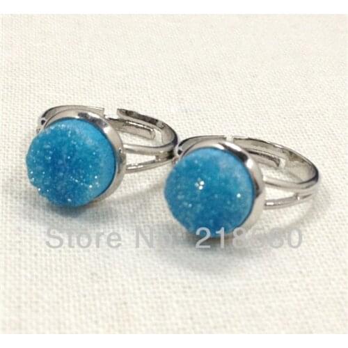 H-CR01 Blue Titanium Druzy Ring, Silver Or Gold Bezel Druzy Ring