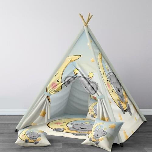 Play Tent for Kids Wigwam Portable Indoor Playground Tents Children Bedrooms Moon Bear Yellow Cute Model 008