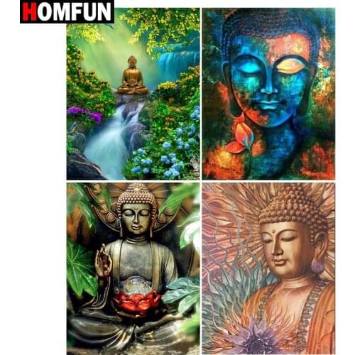 HOMFUN Paint With Diamond Embroidery "Buddha statues religion" Diamond Painting Full Square Round Picture Of Rhinestone Decor