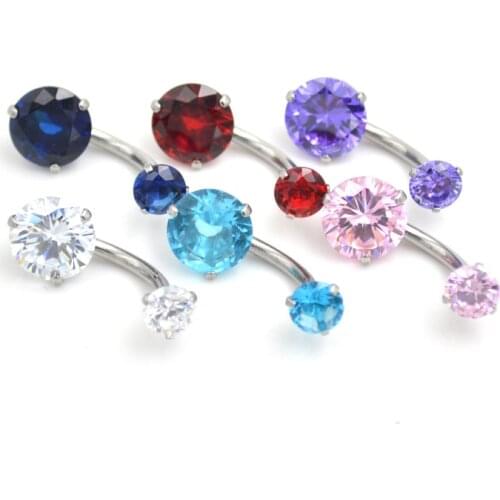 DoubleCZ Gem Headed Round Zircon Belly Bar Korean Version New Umbilical Human Puncture Anti-allergic Zircon Navel Ring Nail