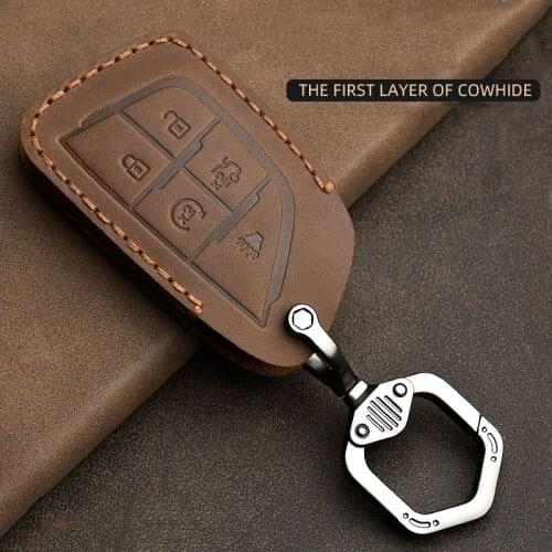 Leather Car Key Cover For Cadillac CT5 CT4 2020 Keychain Holder Smart Keyless Remote Protector Case Accessories 5 Buttons