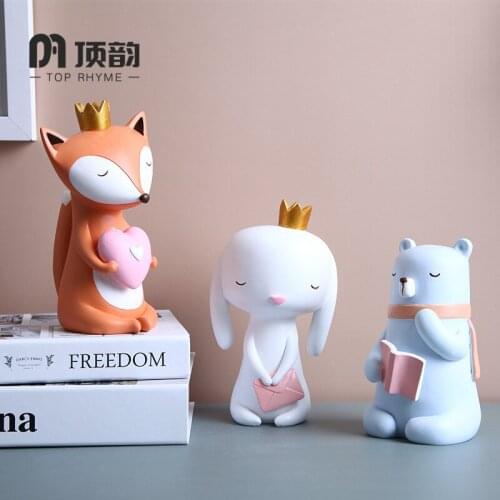 Creative Fox rabbit bear Statue Resin sculpture Crafts Simple Living Room Ornaments Home Office Store Decors Decorations