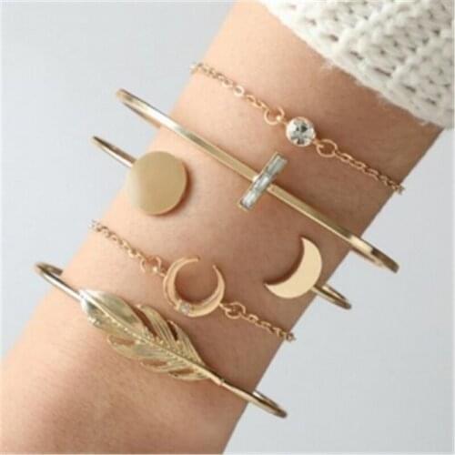 2020 Best selling popular womens moon feather alloy word bracelet bracelet 5 sets