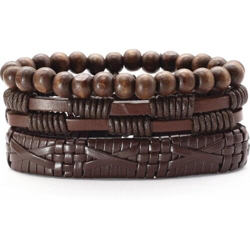 Trendy Punk Vintage 3 Pcs/set Black Brown Genuine Women Leather Bracelets Men Bangles Homme Femme Gift Jewelry Freely Shipping