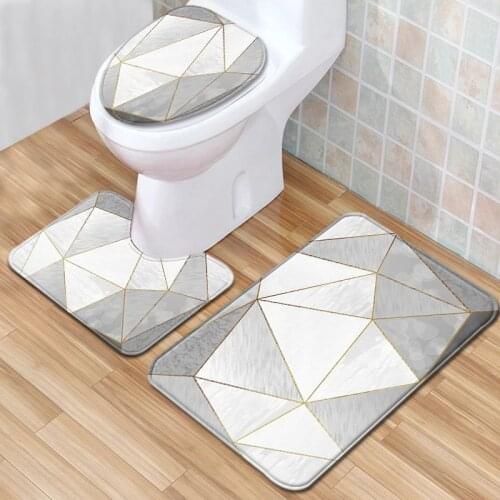 Marble Toilet Bathroom Carpet Floor Mat Bathroom Non-slip Mat Toilet Mat Three-piece Toilet Door Mat Bathroom Rug Set