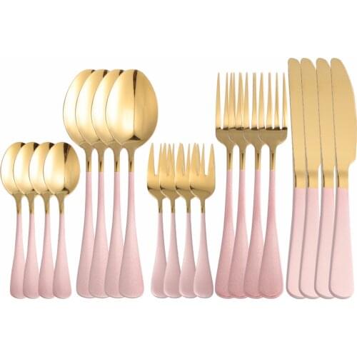 20Pcs Pink Gold Stainless Steel Cutlery Tableware Set Dinnerware Dinner Wedding Flatware Set Forks Knives Spoons Set Silverware