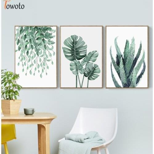 Watercolor Plant Leaves Wall Art Canvas Painting Green Style Nordic Posters and Prints Decorative Picture Modern Home Decoration