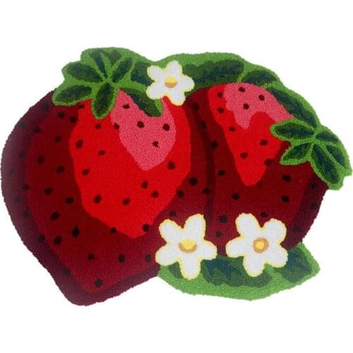 Embroidery Strawberry Bedroom Irregular Non-slip Stair Mat Vacuum Fruit Carpet Finished Mat Room Decor Kitchen Mats
