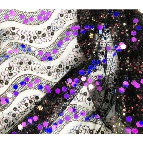New wave transparent sequin embroidery fabric Wedding dress sequined fabric
