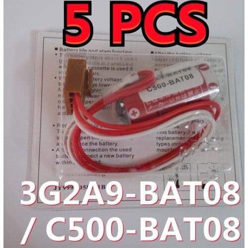 New Date) 5 PACK Original Battery For OMRON C500-BAT08 3G2A9-BAT08 3.6V PLC Lithium Battery With Plugs Connectors ER17/33