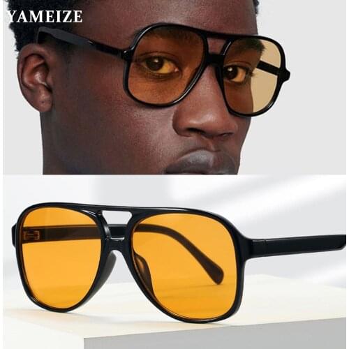 YAMEIZE Retro Pilot Sunglasses Women Mens Glasses Vintage Oversized Male Eyeglasses Yellow Lens Driving Oculos De Sol Masculino