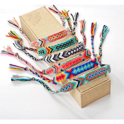 Hot Bohemian Retro Ethnic Style Braided Bracelet Handmade Fluorescent Colorful Totem Make friends Multicolor String Cord Woven