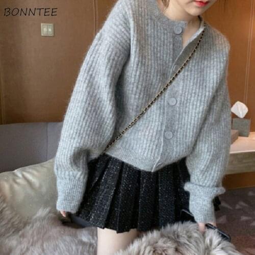 Sweater Cardigan Women Spring New Daily Leisure Sweet Female Solid Vintage Korean Style Elegant Fit Chic All-match O-neck Simple