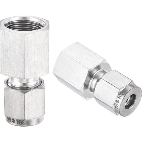 Uxcell Compression Tube Fitting 1/4NPT Female Thread 1/4" Tube OD Stainless Steel 2Pcs