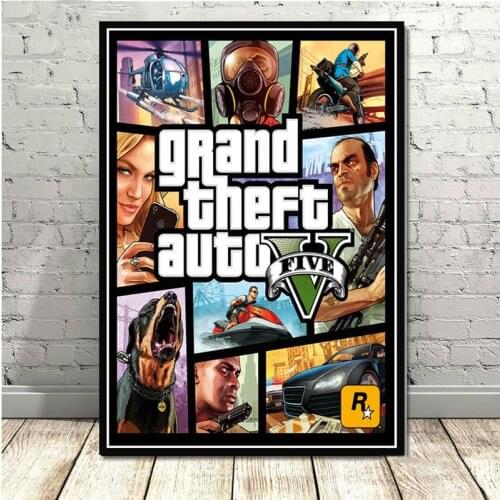 Video Game GTA 5 Grand Theft Auto Art Decor Picture Quality Canvas Painting Home Decor Poster living room Wall Decor