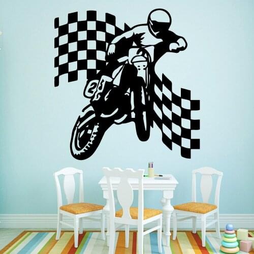 Funny Athlete Motorcycle Vinyl Self Adhesive Wallpaper For Baby Kids Rooms Decor Sticker Mural
