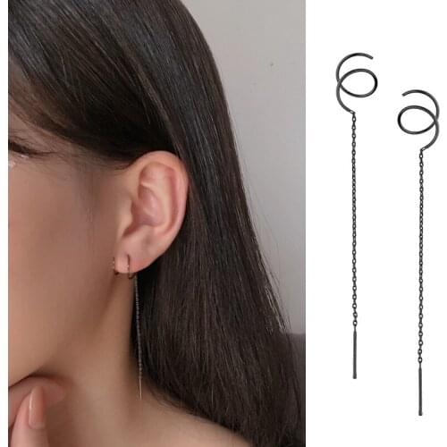 925 Sterling Silver Long Tassel Earrings Chain Ear Line Stud Earrings For Women boucle d'oreille oorbellen