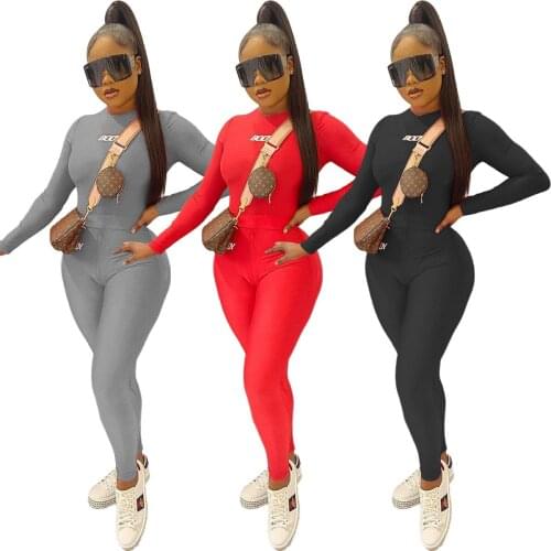 Echoine Women Letter Print Fitness Tracksuit Sets Long Sleeve Bandage T-shirt & Skinny Pencil Pants Two Piece set Sports Outfits