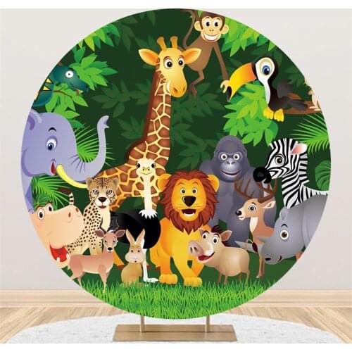 Animal Friends In The Jungle Circle Backgrounds Photography Child Birthday Party Baby Shower Photozone Photo Round Backdrop