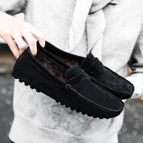 Winter Warm Fur Casual Shoes Men Loafers Luxury Brand Suede Shoes Male Flats Soft Light Driving Shoes Man Moccasins Mens Shoes
